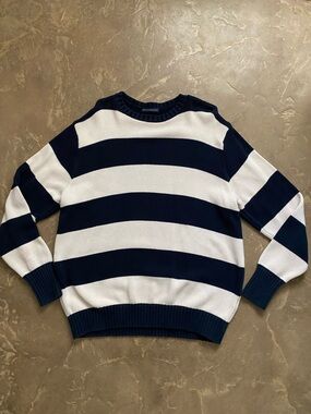 Brandy Melville Navy and White Striped Crewneck Sweater